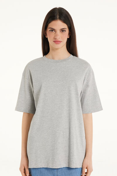 T-Shirt in Cotone a Girocollo con Strappi