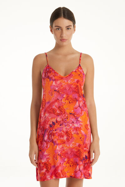 Vestito Corto Svasato in Tela di Viscosa