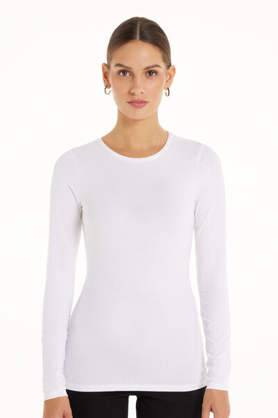 Long-Sleeve Crew-Neck Stretch-Cotton Top