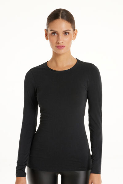 Long-Sleeve Crew-Neck Stretch-Cotton Top
