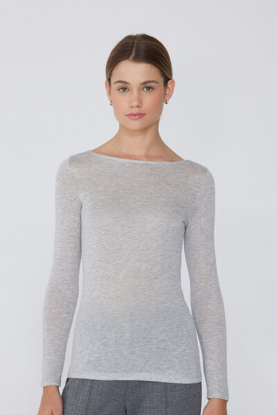 Viscose and Merino Wool Long-Sleeved Boat Neck Top