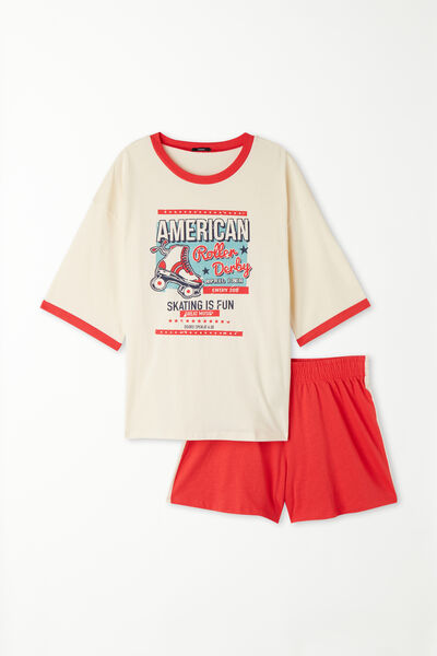 Pigiama Corto Cotone Mezza Manica Stampa Skating