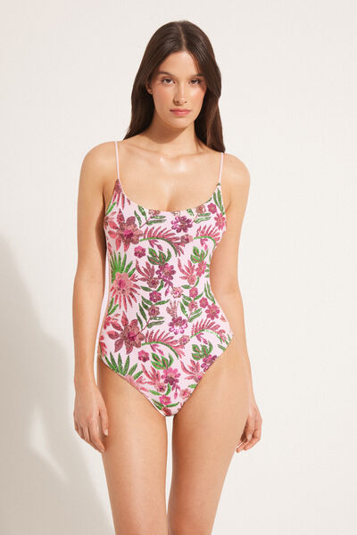 Costume Intero Scollo Tondo Flower Paradise