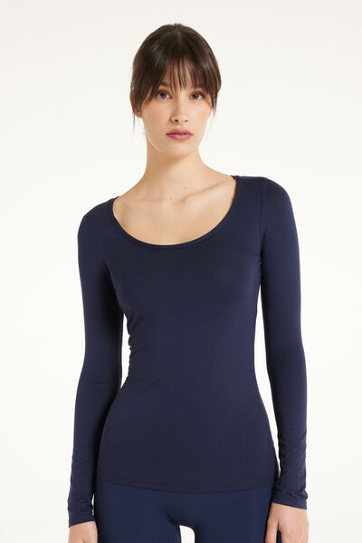 Long Sleeve Scoop Neck Viscose Top