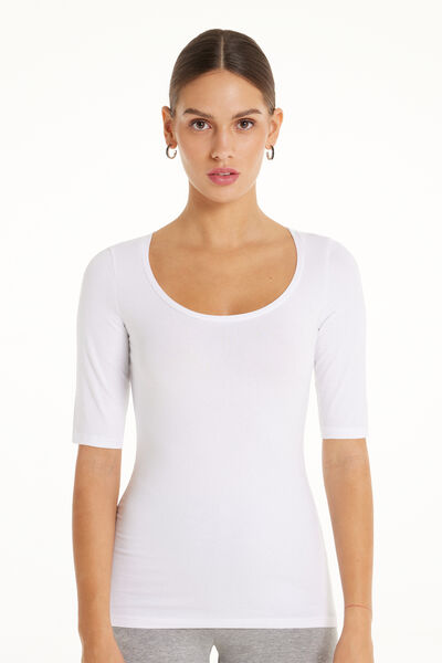 Short-Sleeve Scoop-Neck Top in Cotton