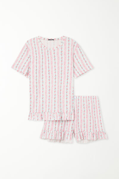 Pigiama Corto Gessato Flowers in Cotone