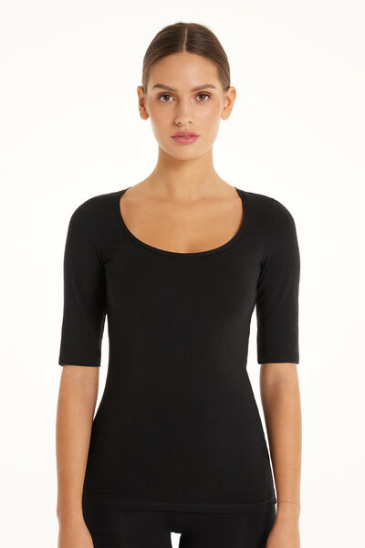 Short-Sleeve Scoop-Neck Top in Cotton