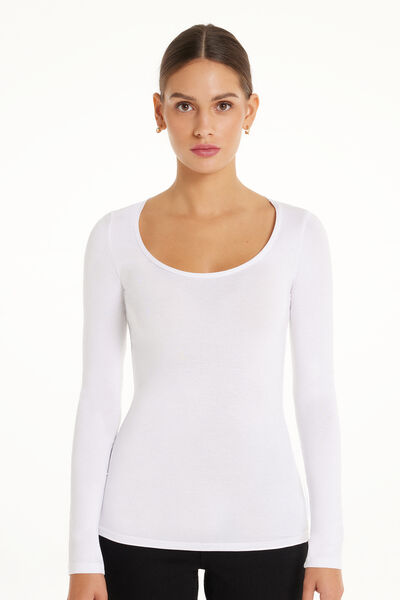 Long Sleeve Scoop Neck Viscose Top