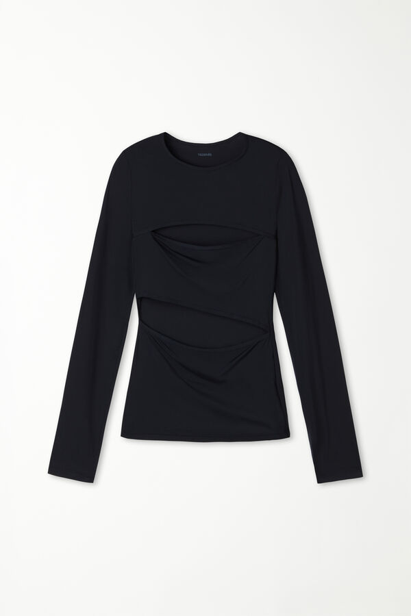 Maglia Manica Lunga con Cut-Out in Microfibra  