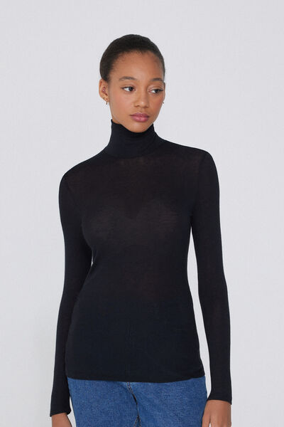 Viscose and Merino Wool Turtleneck Top