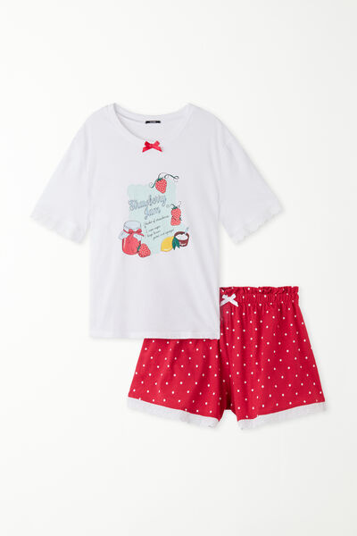 Pigiama Corto Cotone Mezza Manica Stampa Fragola