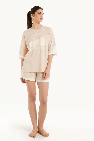 Pigiama Corto in Cotone Stampa Texas