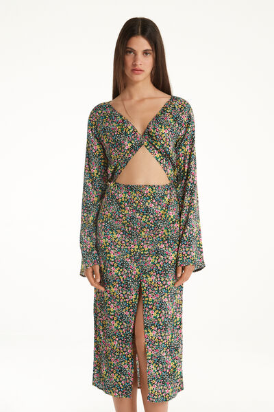 Vestito Midi Maniche Lunghe Tela Viscosa