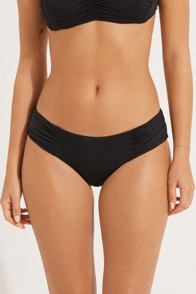 High-Waisted Bikini Briefs in Plain Hues with Side Shirring