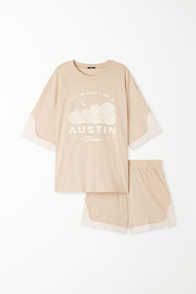 Pigiama Corto in Cotone Stampa Texas