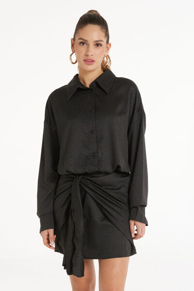 Vestito Corto Manica Lunga in Raso Jacquard