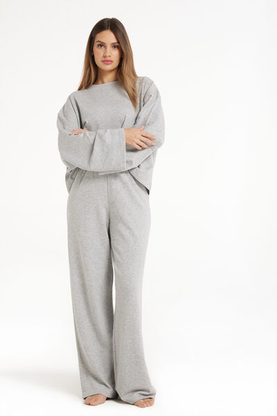 Pantalone Lungo a Palazzo in Felpa di Cotone Comfy