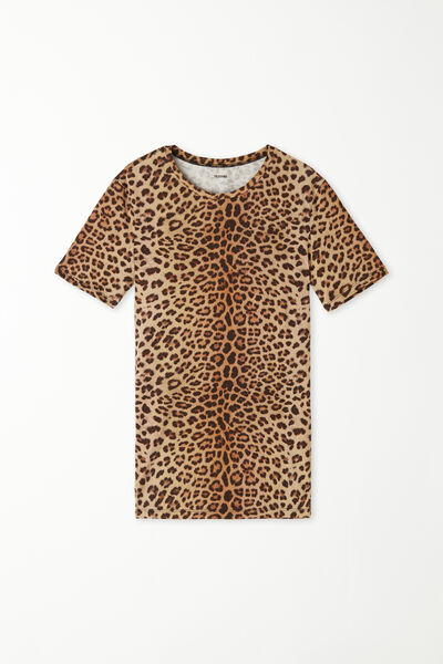 T-Shirt Girocollo in Cotone Elasticizzato Stampato