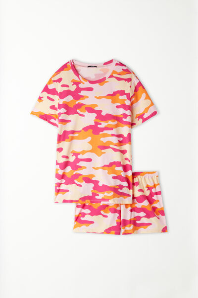 Pigiama Corto Mezza Manica con Stampa Camo in Cotone