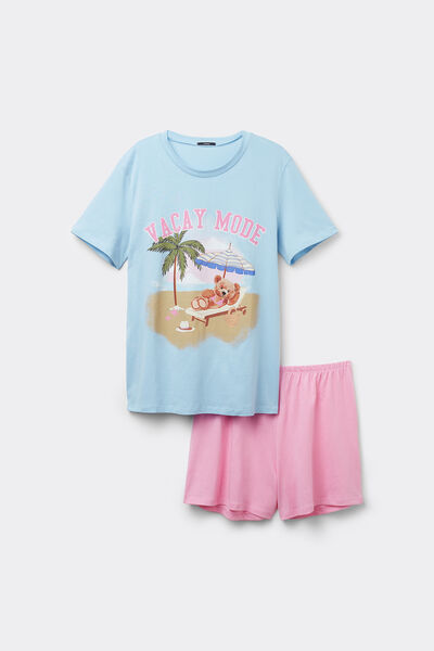 Pigiama Corto Cotone Stampa Orso