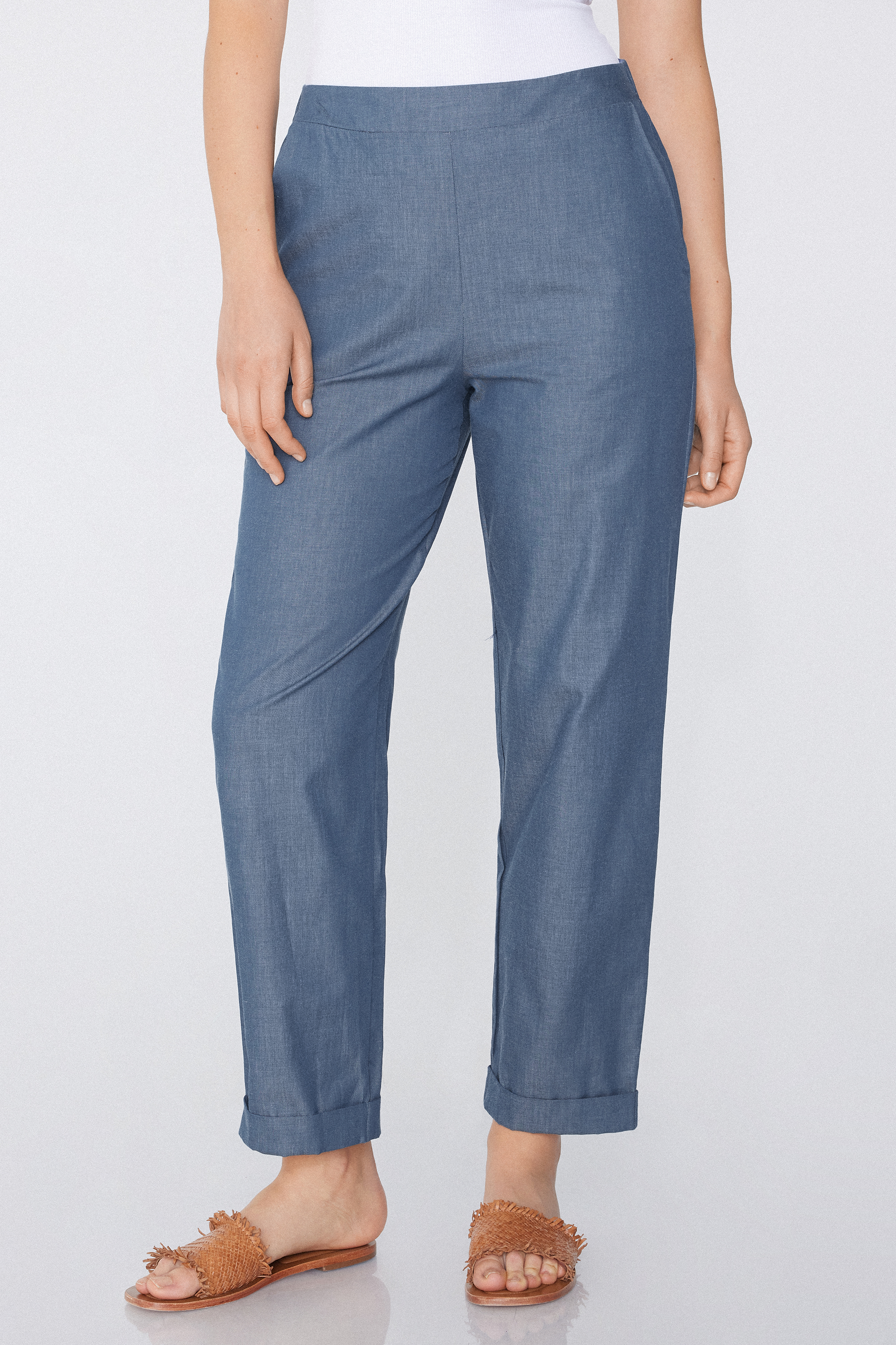 Pantaloni Sigaretta Tela Effetto Denim