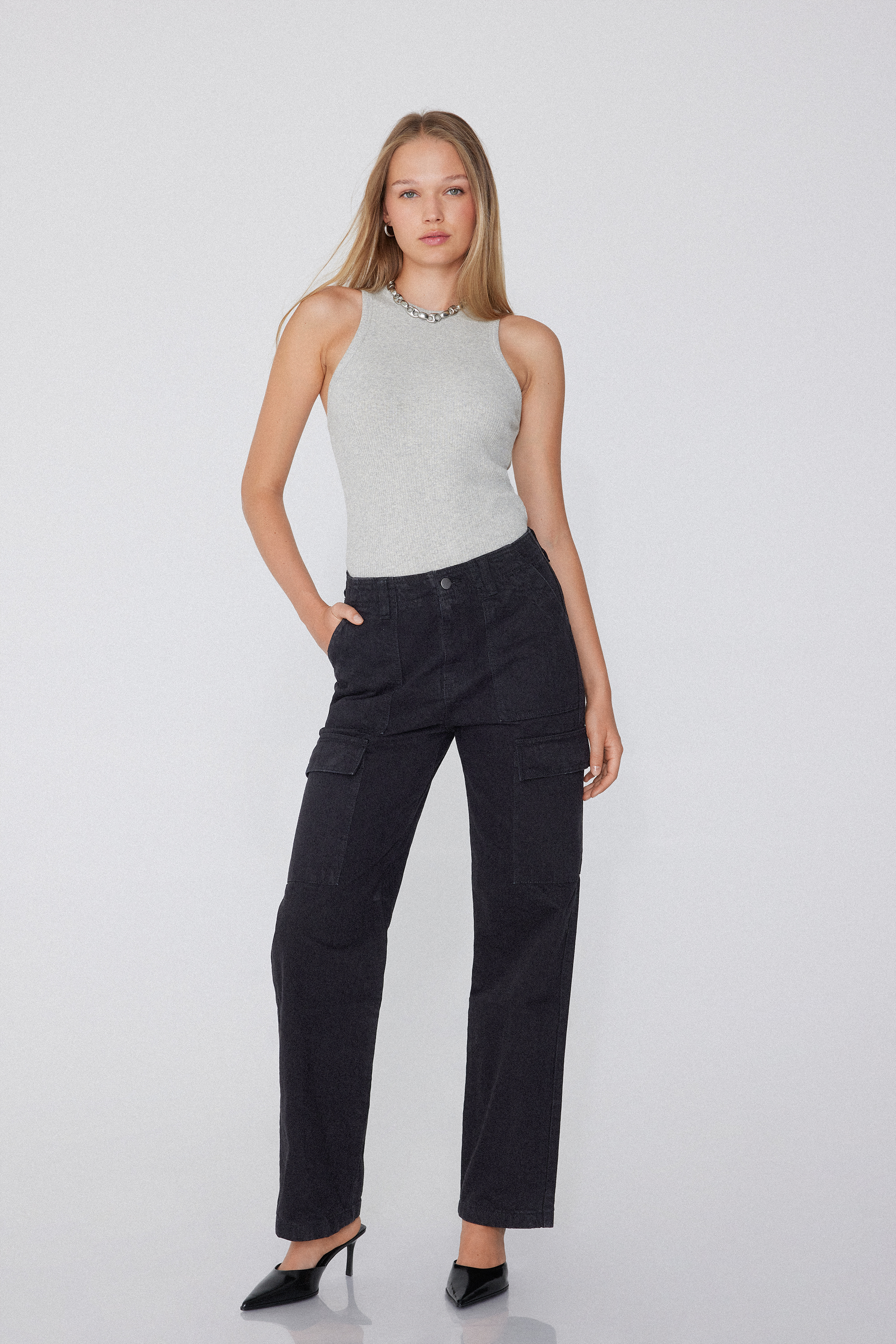 Pantaloni Lunghi in Tela Cargo