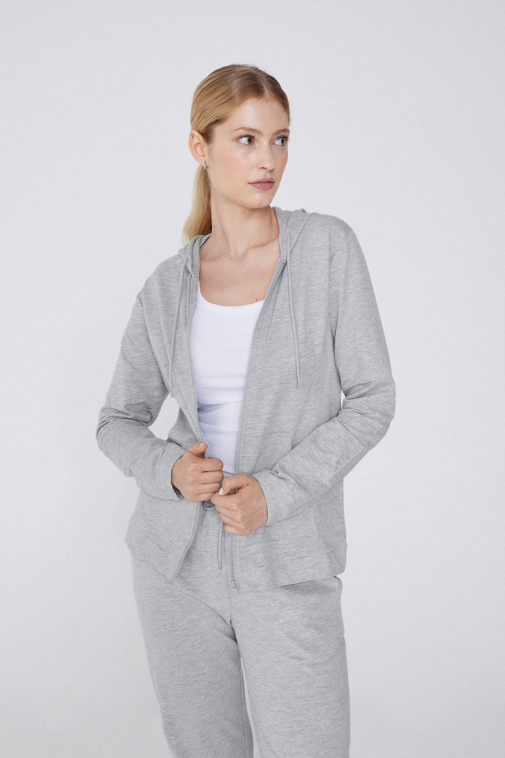 Hooded Sweatshirt with Zip and Drawstring