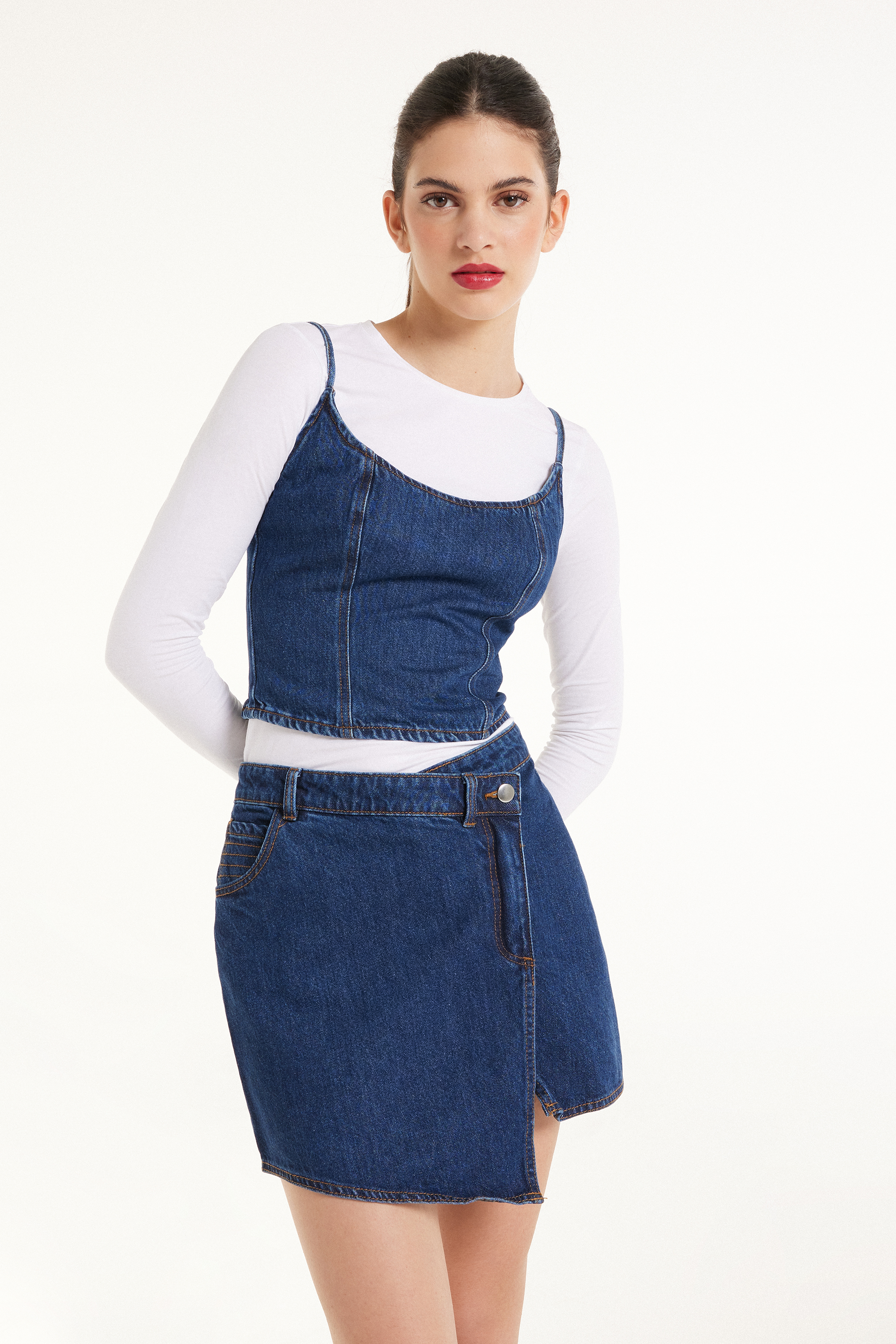Top Corto in Denim con Spalline Sottili