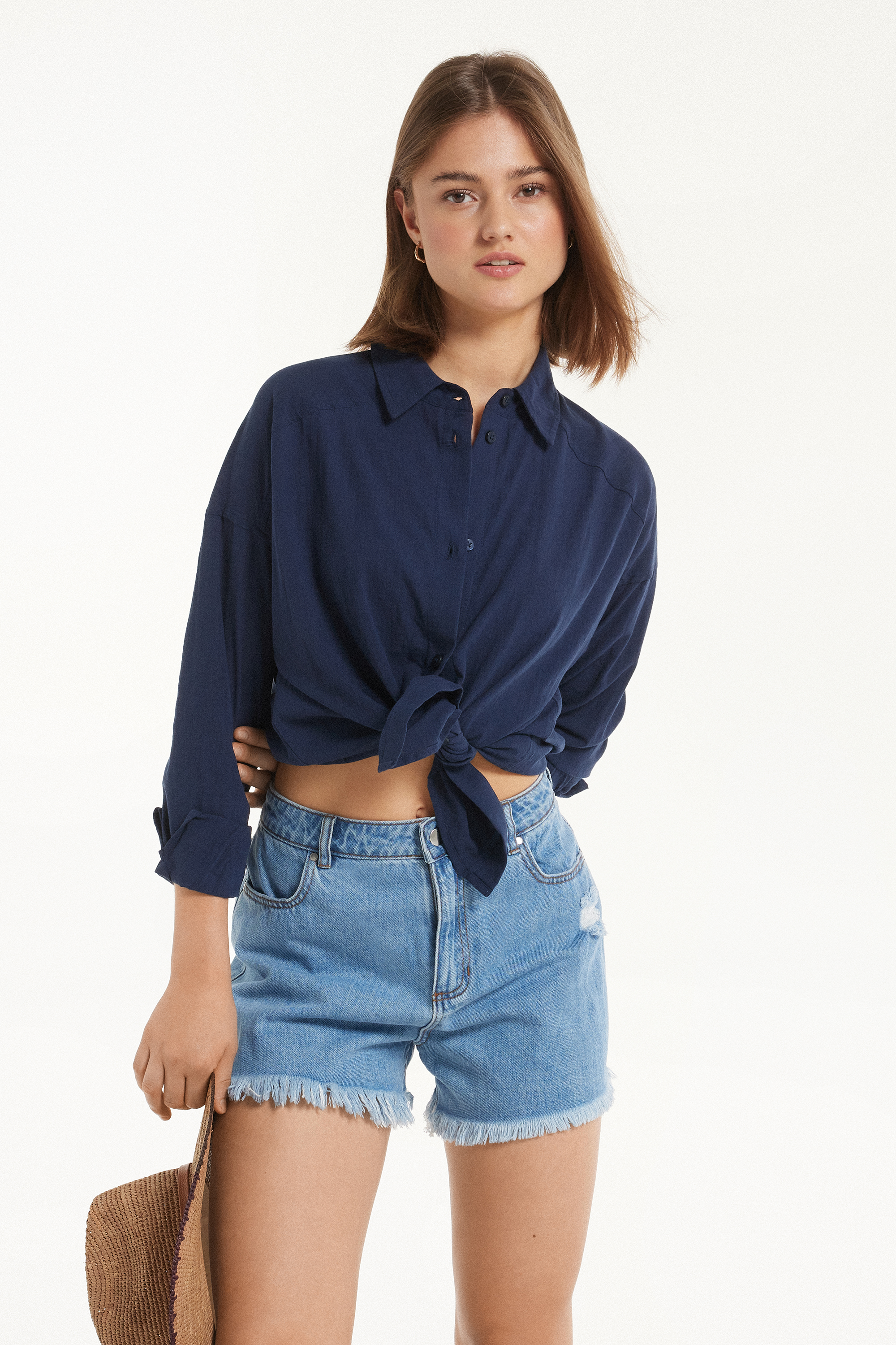 Short in Denim Sfrangiati