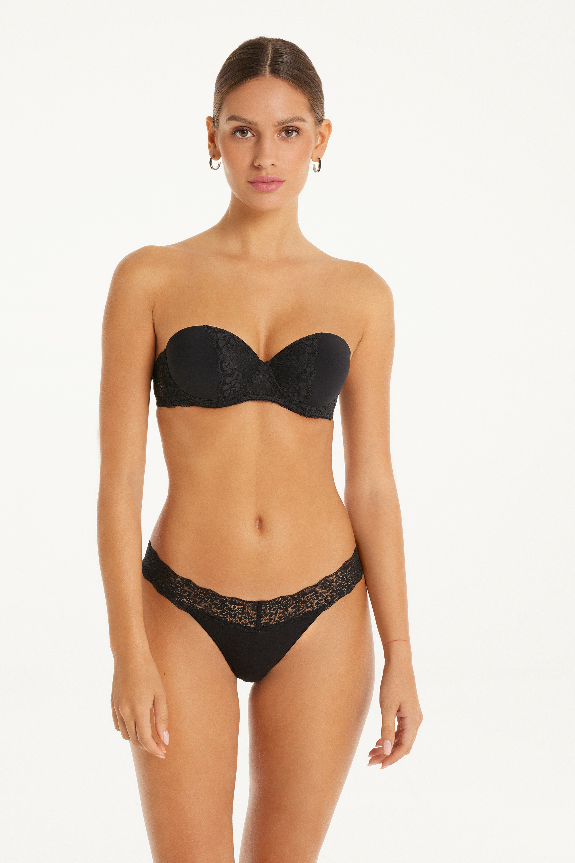 Reggiseno a Fascia Super Imbottito Madrid in Microfibra e Pizzo Riciclato