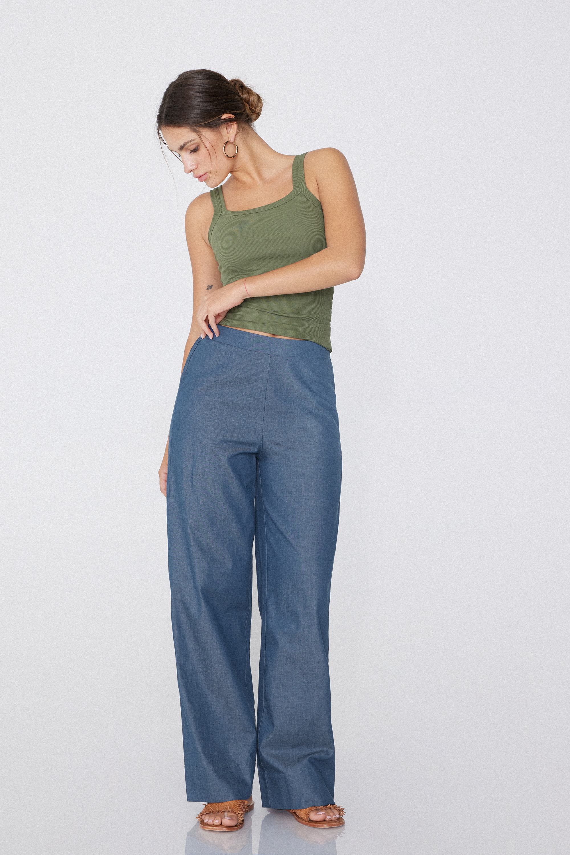 Pantaloni a Palazzo Tela Effetto Denim